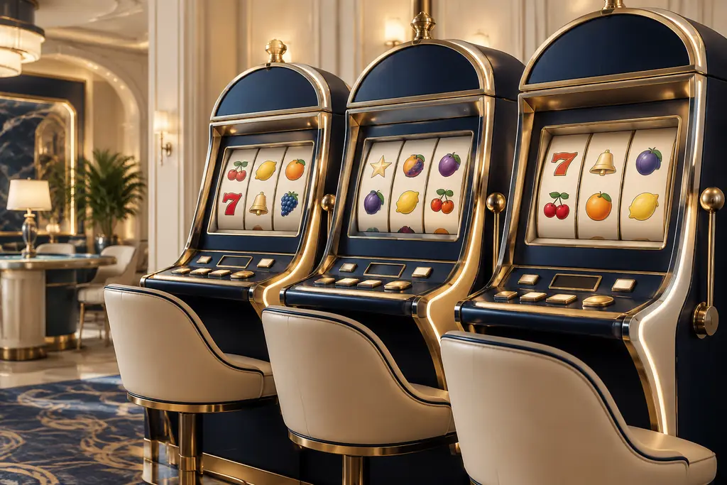 Deretan mesin slot dalam ruang kasino